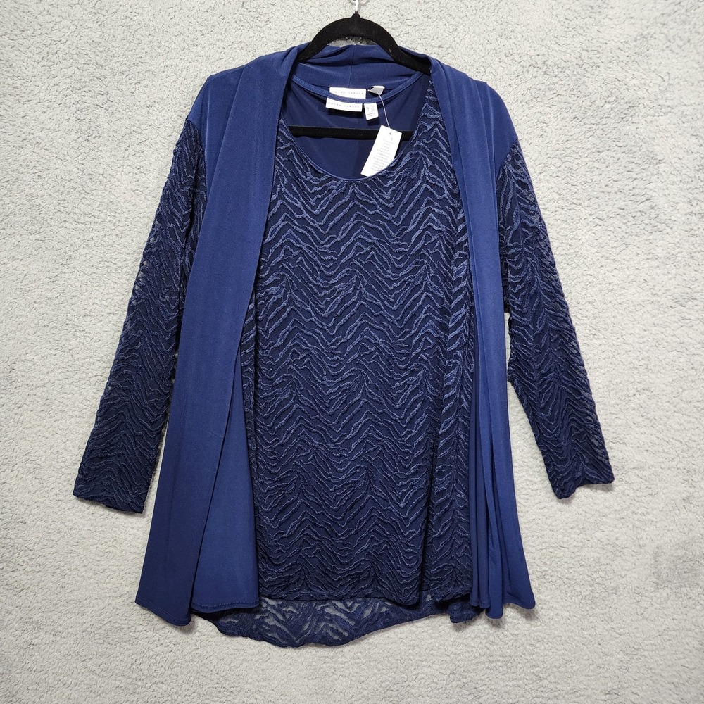 Susan Graver Size 3X Navy Blue Tank w/ Matching Shawl Stretch Lace Plus Size NWT